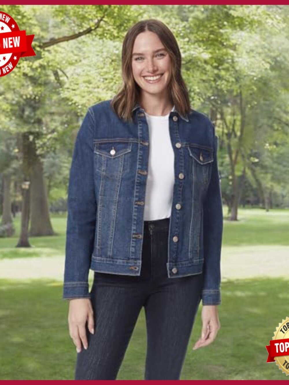 Button Down Denim Jean Jacket Regular Fit Functional Pockets - Picture 5 of 5